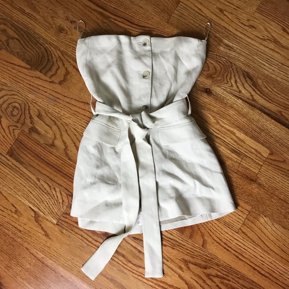 Zara linen Strapless Button-Down Blouse NWT